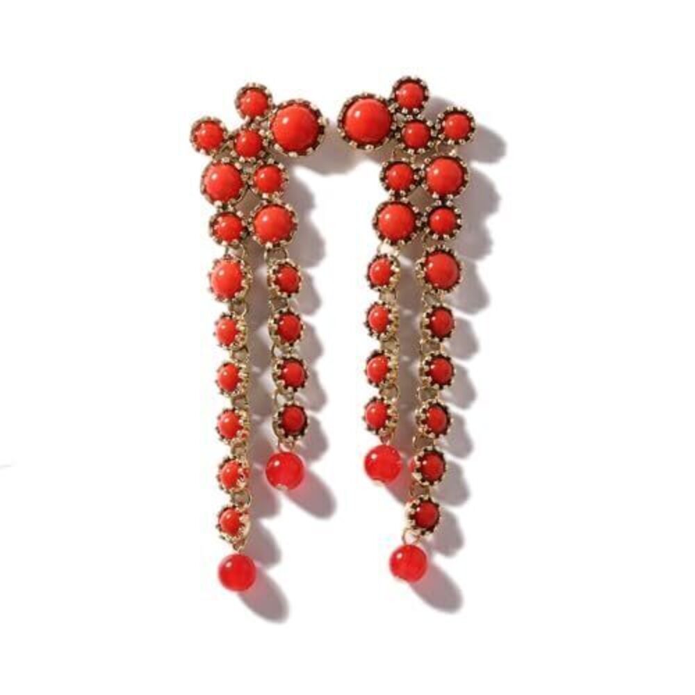 6689 Round Circle Long Fringe Dangle Drop Earrings Gold-Toned Vintage